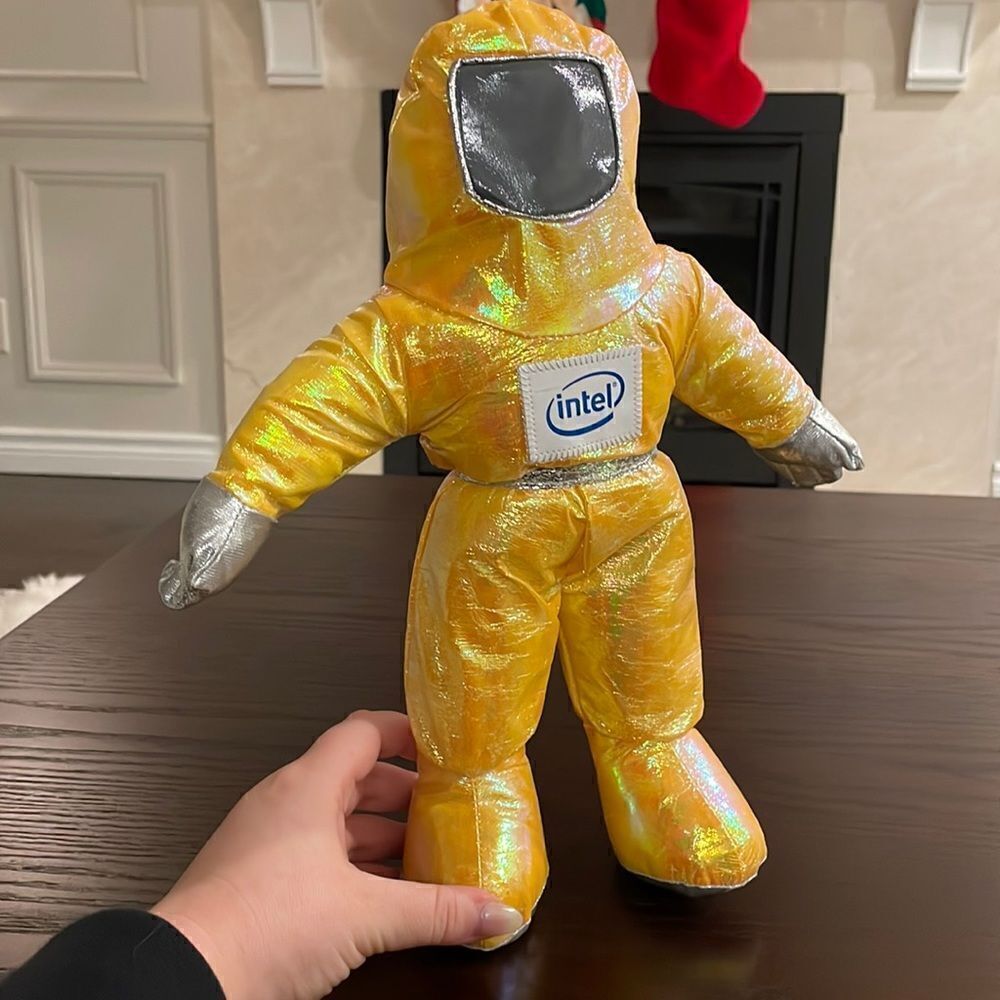 intel Yellow Iridescent Astronaut Space Suit Plush Toy Action Doll EUC 13” long